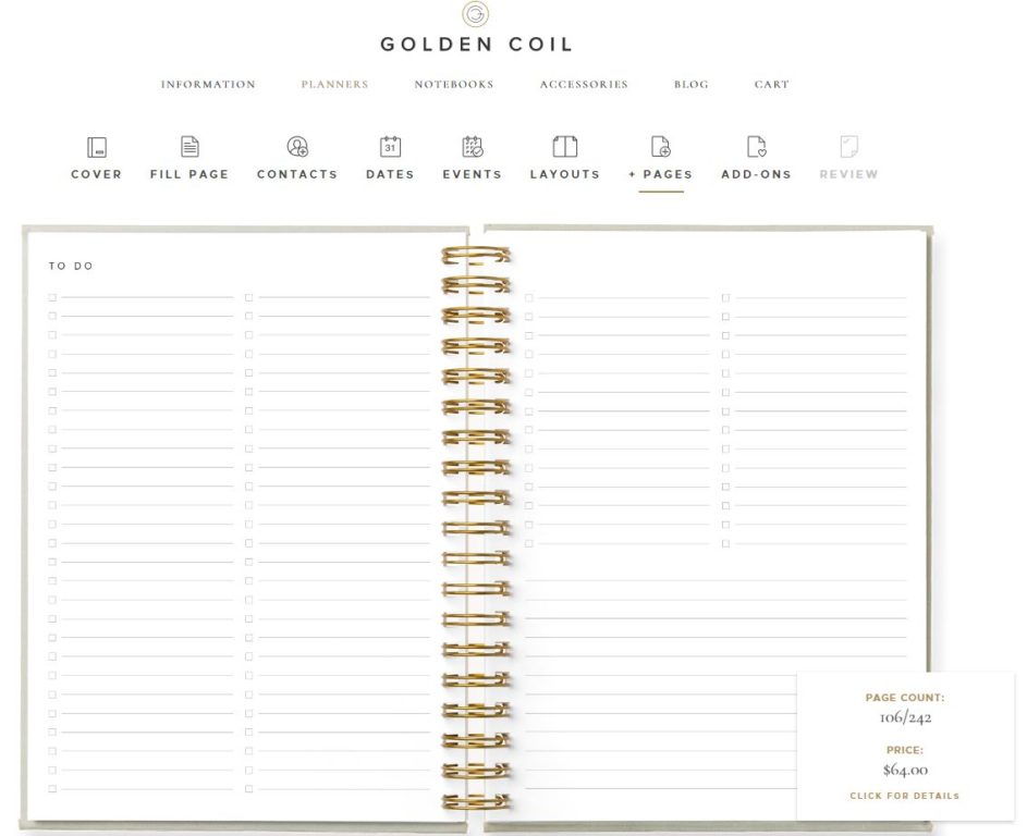 golden coil custom personalised planner add on pages how to ordering tutorial checklist