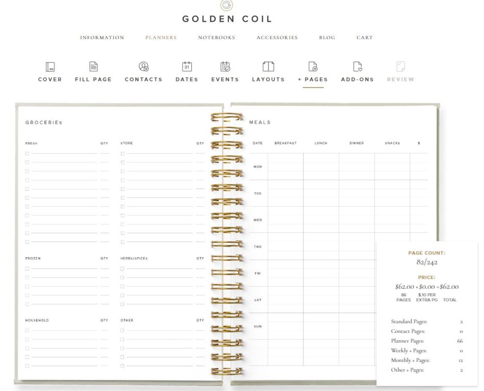 golden coil custom personalised weekly planner review meals grocery list fitness recipe