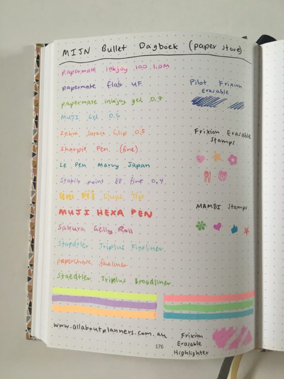 paperstore dot grid notebook for bullet journaling pen test paper quality highlighters ghosting bleed through shadows
