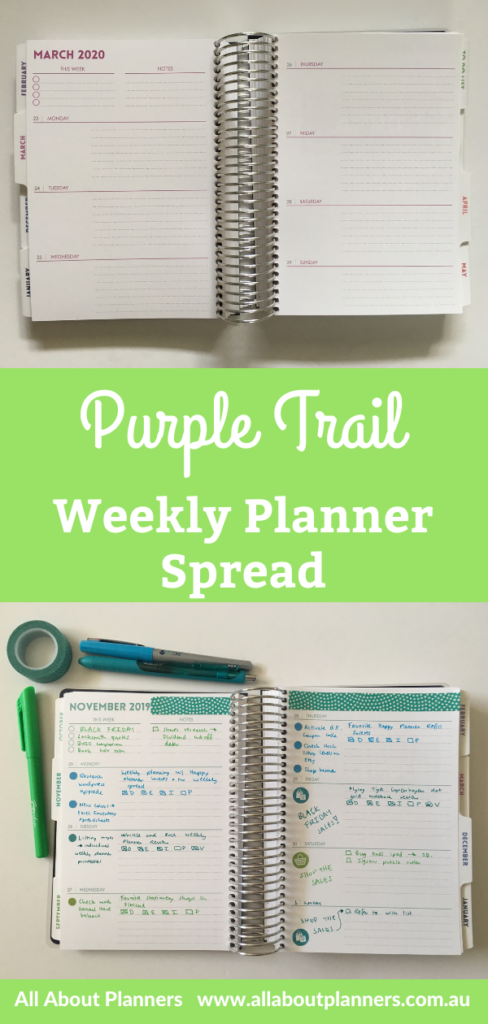 purple trail weekly spread simple teal green blue aqua theme quick easy pros and cons