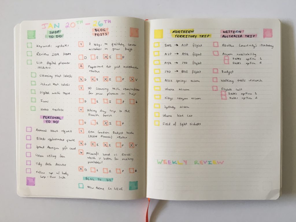 PAIPUR hybrid notebook weekly spread bullet journal dot grid lined notes list maker color coding pastel stabilo boss highlighters_07