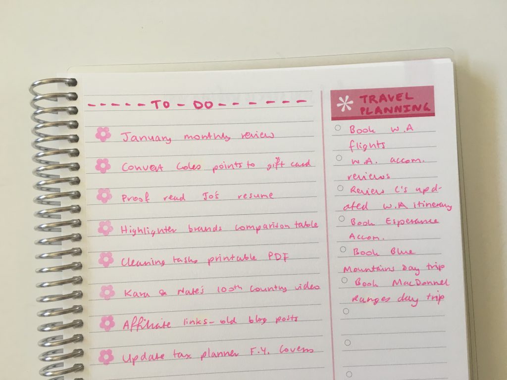 erin condren take note notebook weekly spread pink theme personalised frixion stamps checklists to do productivity layout
