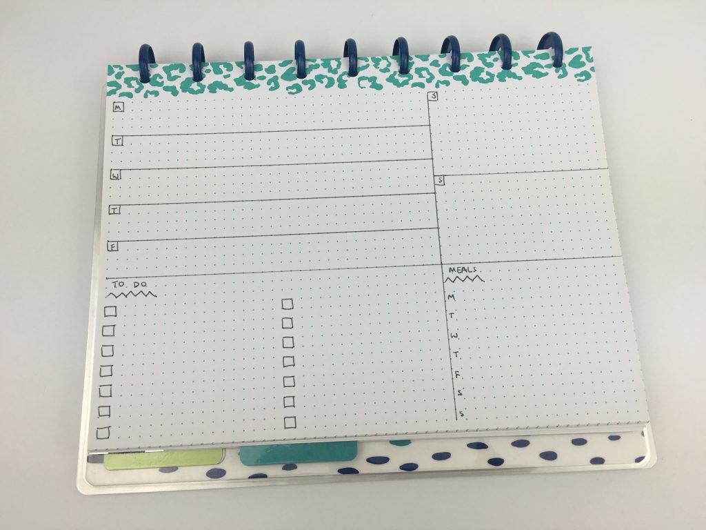 happy notes bullet journal layout dot grid checklist small weekly spread meal planning landscape page orientation 1 page
