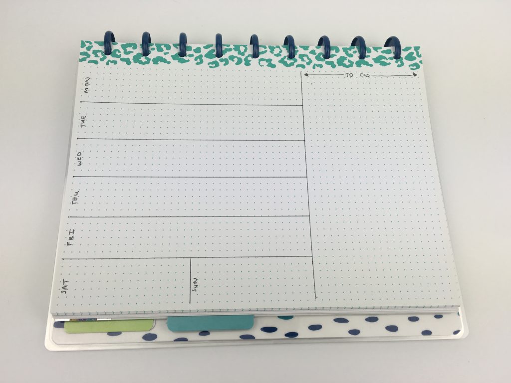 minimalist bullet journal spread happy notes monday start split weekend large checklist space meal plan projects landscape page orientation
