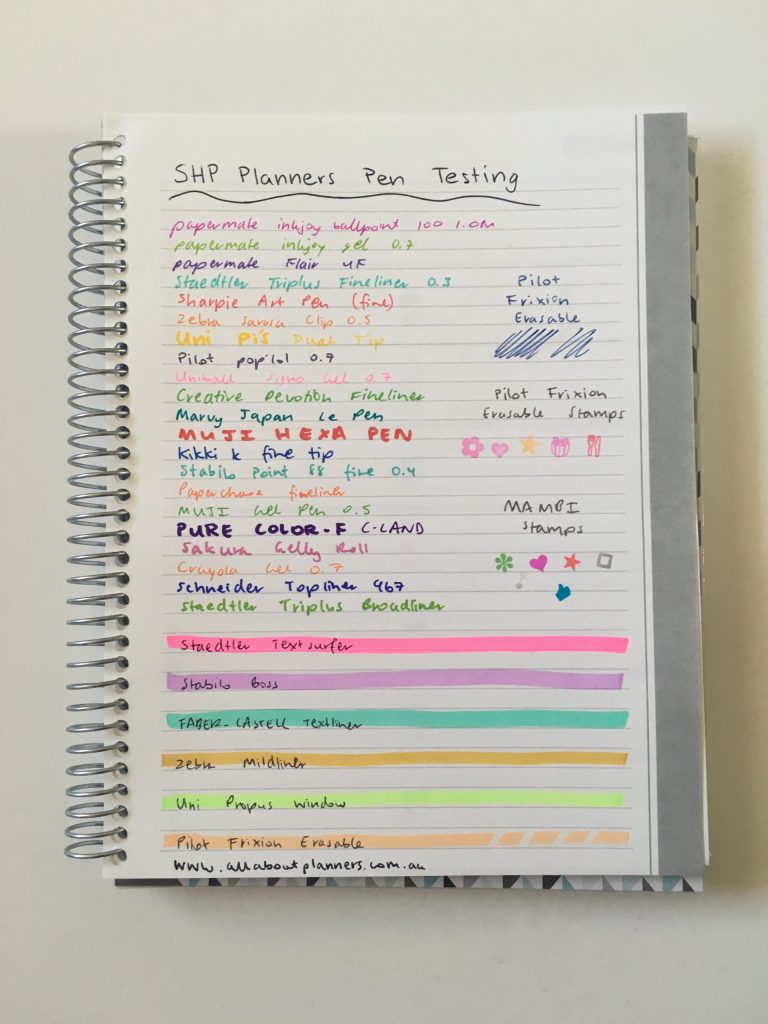 shp planner review pen testing paper quality ghosting bleed through indenting pilot frixion erasable gel fine tip ballpoint