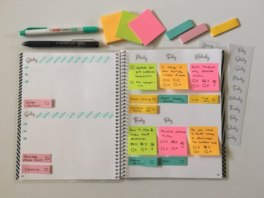 sticky note weekly spread pastel planning tips simple quick easy bujo alternative post it note 3M planning