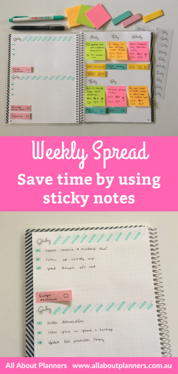 weekly planning using only sticky notes pastel colorful simple ideal for recurring tasks colorful simple bullet journal tips