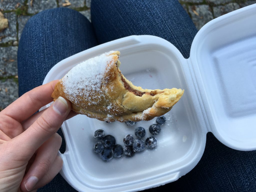 Kibinai pastry chocolate filled savoury or sweet things to eat in lithuania trakai castle day trip