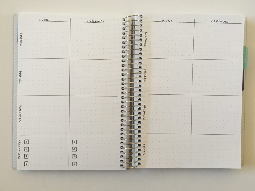 bullet journal weekly spread with both work and personal quick easy horizontal plum paper custom bullet journal notebook review