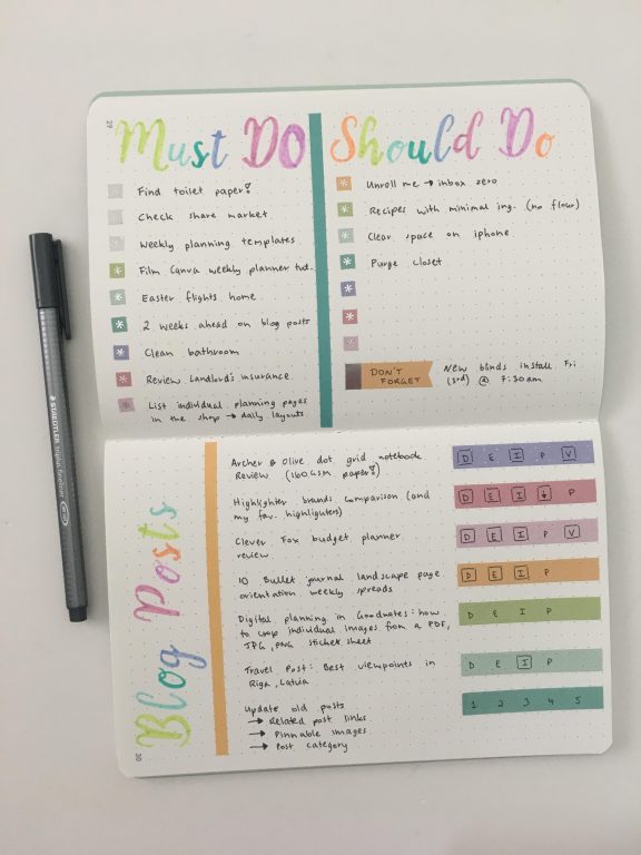 erin condren petite notebook dot grid journal weekly layout stencil rainbow pastel zebra mildliner milkliner ec weekly spread using stickers blogging checklist_05