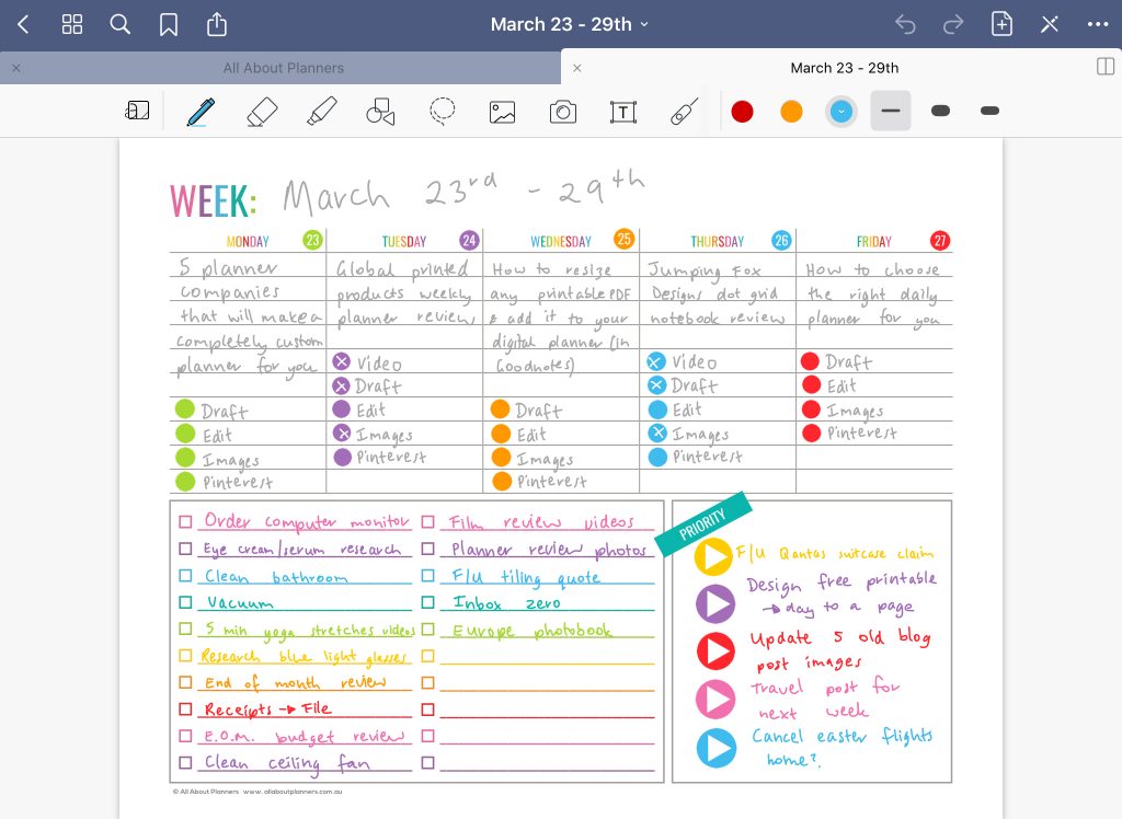 goodnotes digital weekly spread rainbow 5 day week lined digital planning all about planners simple quick easy