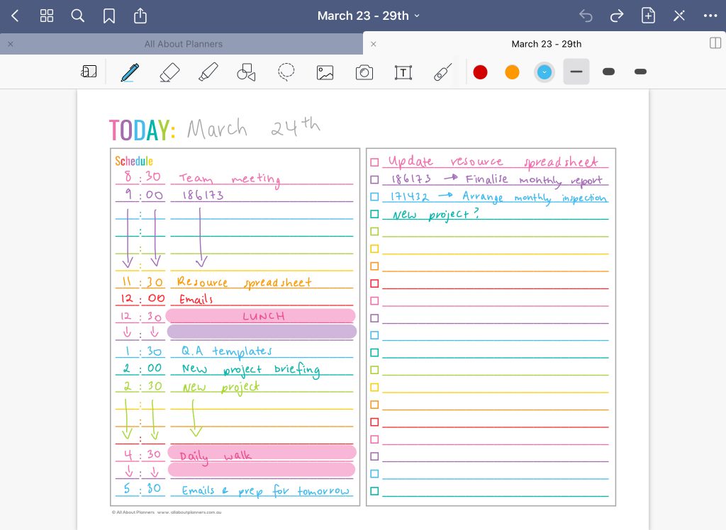 goodnotes digital weekly spread rainbow 5 day week lined digital planning all about planners simple quick easy highlighter