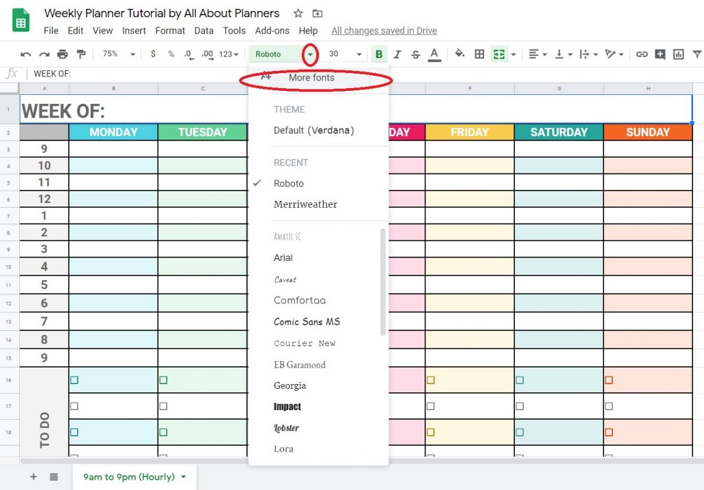 how to choose custom fonts in google sheets customise make a weekly planner using free software alternative to microsoft excel