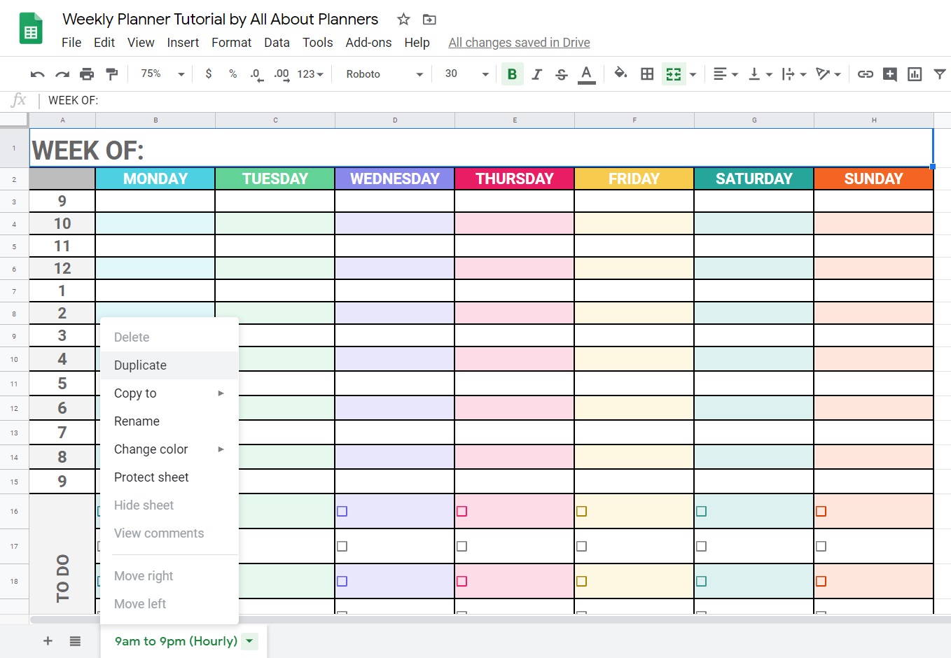 How to make a weekly planner using Google Sheets (free online tool)