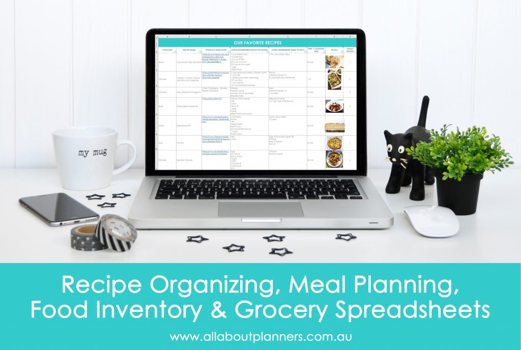 recipe organizing menu planning food inventory and grocery spreadsheets for excel or google sheets numbers for mac