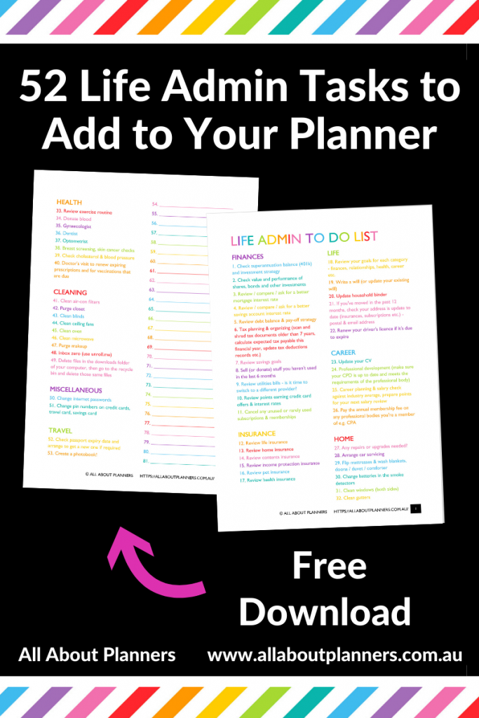 52 life admin tasks to add to your planner to do this year setting up a new planner tips all about planners free printable download