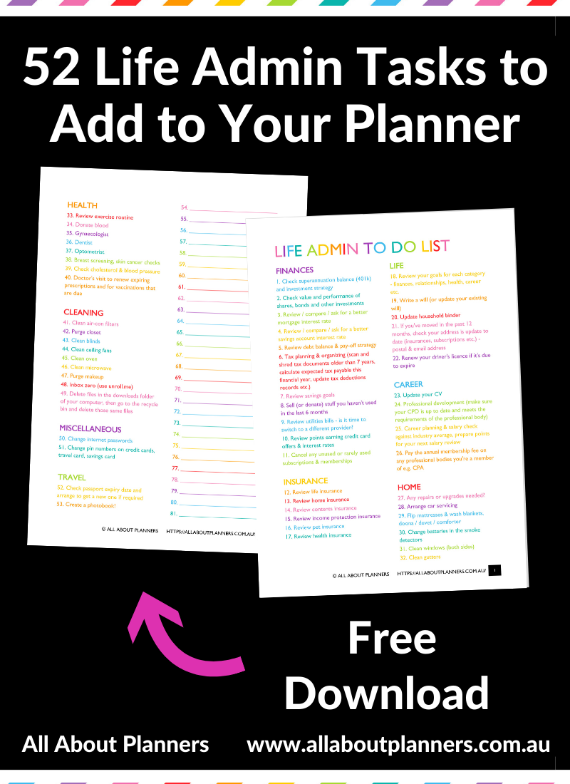 52 life admin tasks to add to your planner to do this year setting up a new planner tips all about planners free printable download