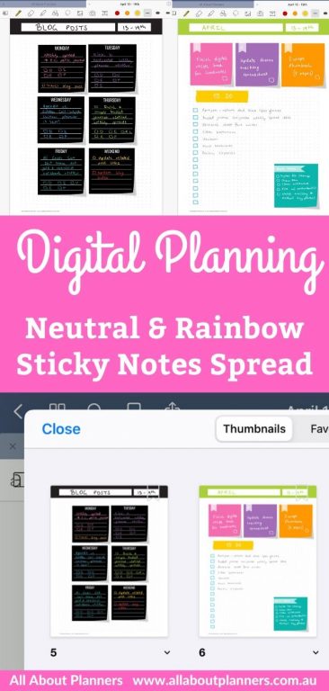 digital planning using sticky notes neutral rainbow goodnotes spread color coded
