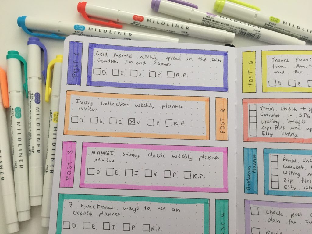 buke stationery bullet journal weekly spread using highlighters simple quick easy colorful horizontal layout 2 page spread zebra mildliners
