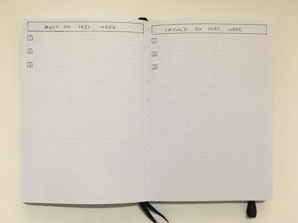 simple bullet journal to do list spread minimalist black and white pen only buke stationery 180 GSM thick paper no ghosting or bleed through