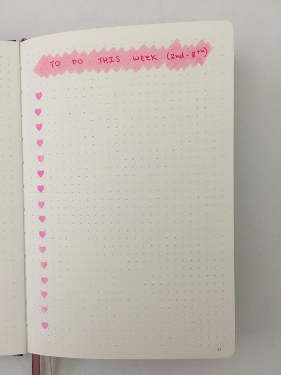 bullet journal to do list stamps highlighters simple pink frixion erasable