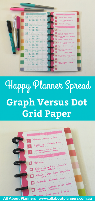 happy planner spread graph versus dot grid paper simple minimalist spread classic half sheet mambi brush pens