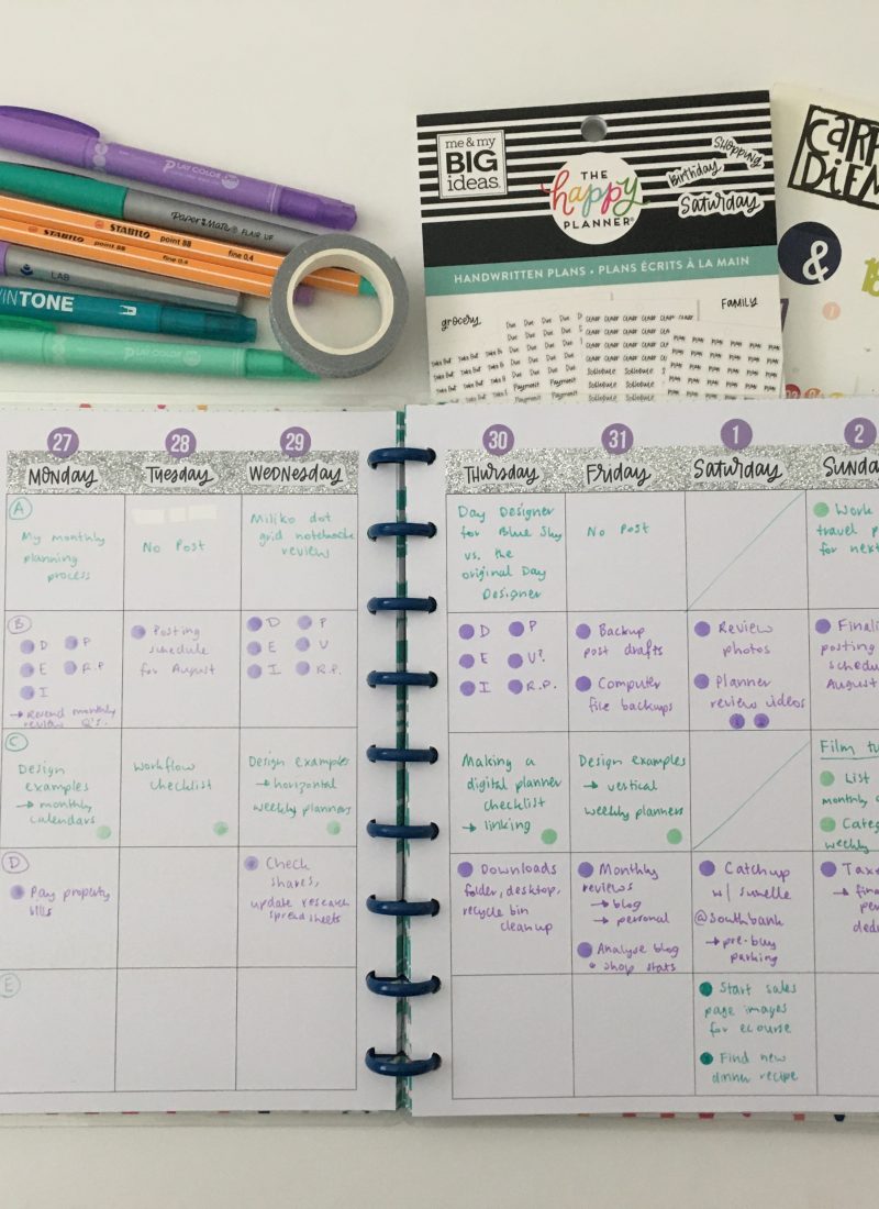 Using a monthly calendar for weekly planning