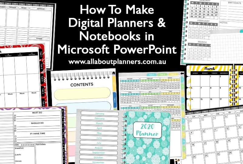 how to make digital planners and notebooks in microsoft powerpoint tutorials video monthly calendar weekly planner daily contents cover checklist dot grid bullet journal
