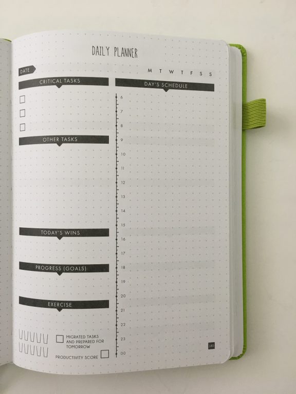 Lux Productivity planner review pros and cons sewn bound dot grid day to a page index weekly planning reflection monthly calendar_23