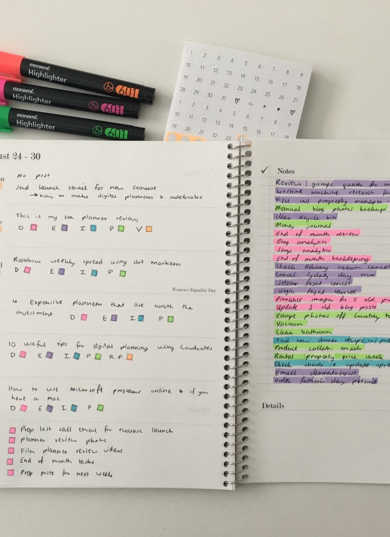 Minimalist Color Coded Weekly spread in the Practical Paper Co Planner