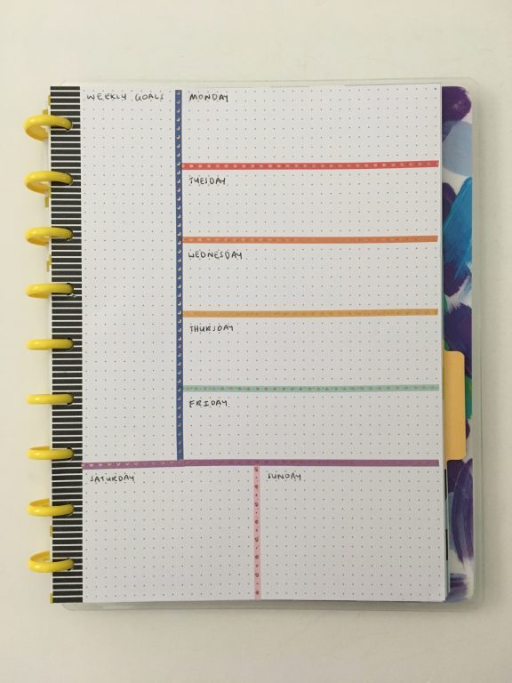 one page bullet journal weekly spread washi tape simple quick easy rainbow functional all about planners bujo newbie