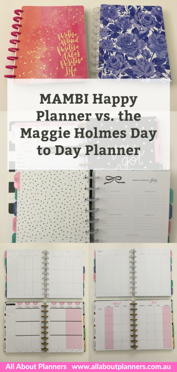 happy planner discbound versus the maggie holmes day to day planner cover disc size spacing monthly planning calendar weekly vertical spread pen testing pros and cons