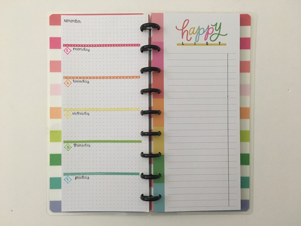 happy planner half sheet rainbow thin washi tape days of the week stamps dot grid lined quick simple easy before the pen
