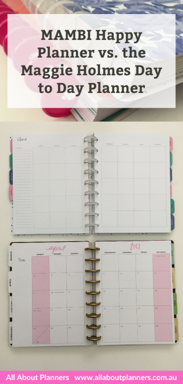 mambi happy planner versus the maggie holmes day to day planner pros and cons comparison page layouts monthly calendar paper quality pen testing discbound