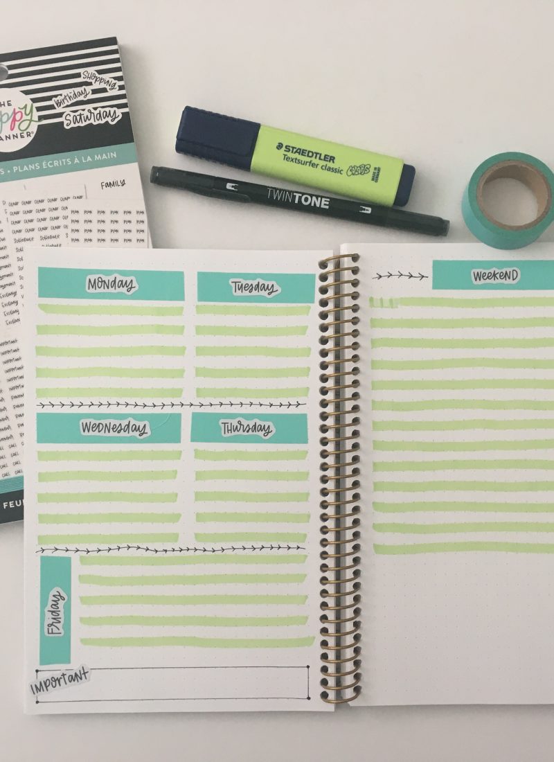 quick and easy washi tape highlighters spread green and blue bullet journaling 52 planners challenge all about planners