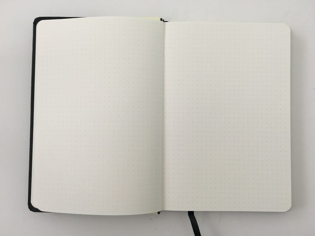 Peter Pauper press dot grid notebook for bullet journaling review 5mm no page numbers cream paper pen test sewn binding_04