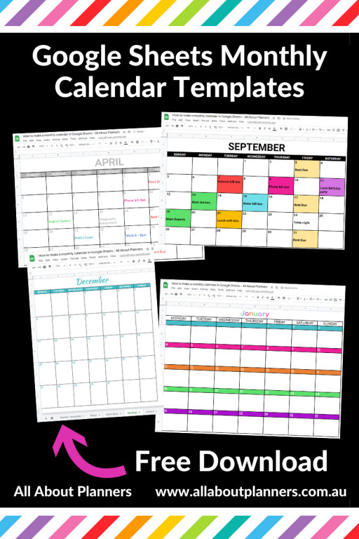 google sheets monthly calendar templates fully customisable how to make your own planner diy planner color coded