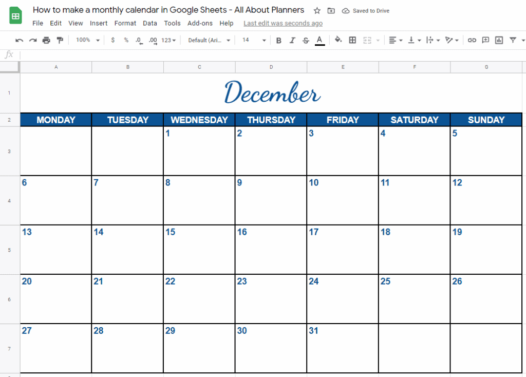 How To Make A Monthly Calendar In Google Sheets PELAJARAN