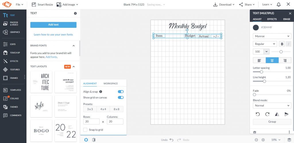 how to use picmonkey to make a printable monthly budget planner video tutorial all about planners align tools