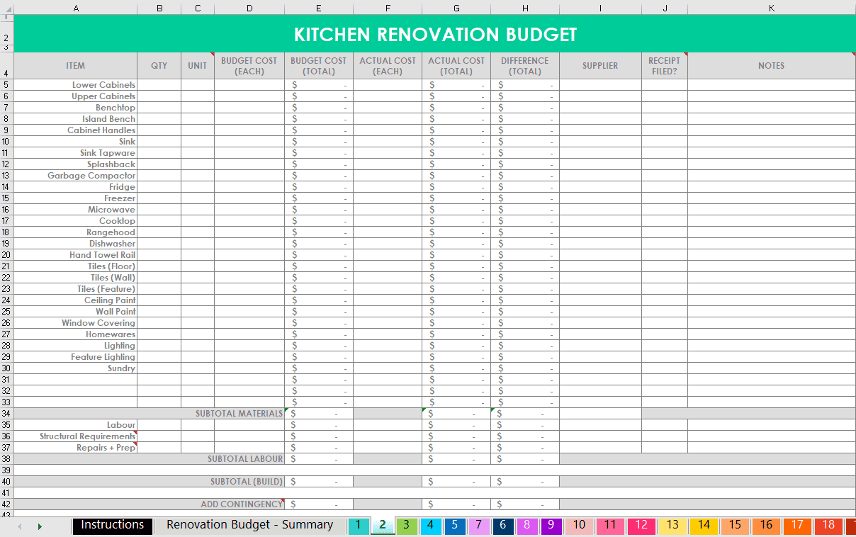How I use Excel to Organize a Home Renovation (budget, spending ...