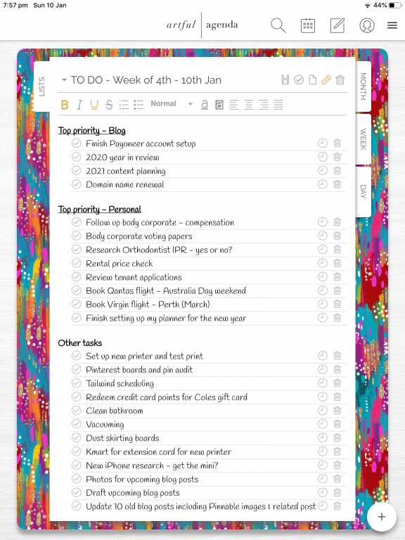 artful agenda app for ipad lists section vertical orientation digital planning app review