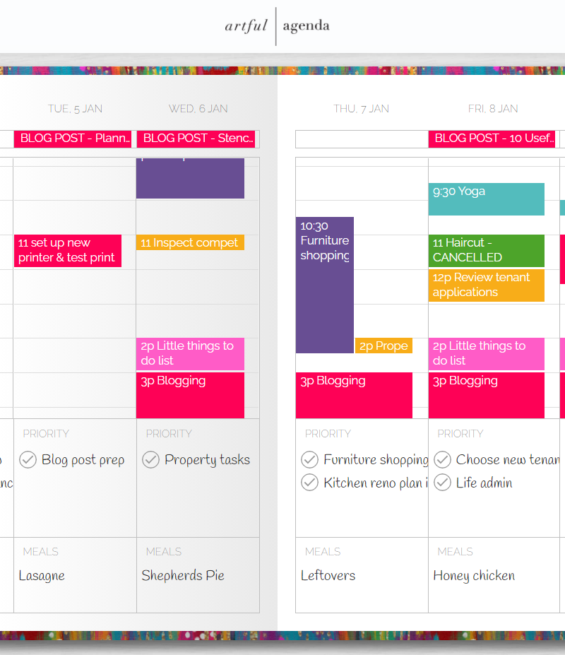 artful agenda weekly spread digital planning tool for use on computer ipad or iphone syncs with google calendar