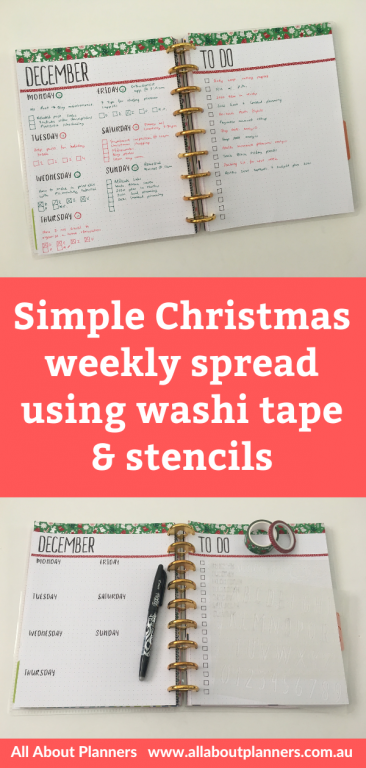 simple christmas themed weekly spread using paper accent pa stencils and recollections washi tape minimalist functional frixion erasable pen