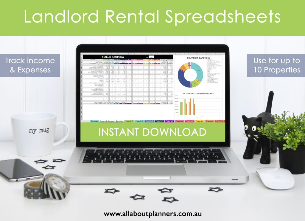 landlord rental spreadsheet track income and expenses for up to 10 investment properties excel spreadsheet google sheets numbers for mac