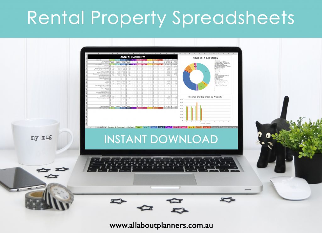 rental property spreadsheets all about planners investment property track income expenses capital gain repairs maintenance management fees profit loss