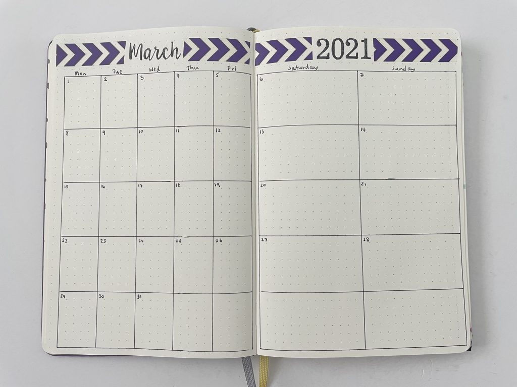 bullet journal monthly calendar with washi tape border functional quick simple decorating ideas inspiration spreads