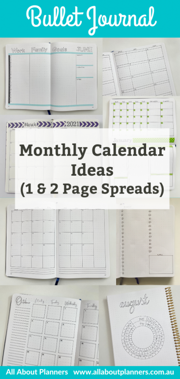 bullet journaling monthly calendar layout ideas simple quick easy minimalist bujo 1 page 2 page washi tape colorful vertical