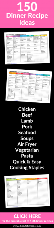 150 dinner ideas list quick reference pre made meal planning ideas recipe index favorites printable cooking staples pantry fridge marinade