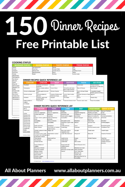 150 dinner recipes free printable list make meal planning ideas tips cooking all about planners free download