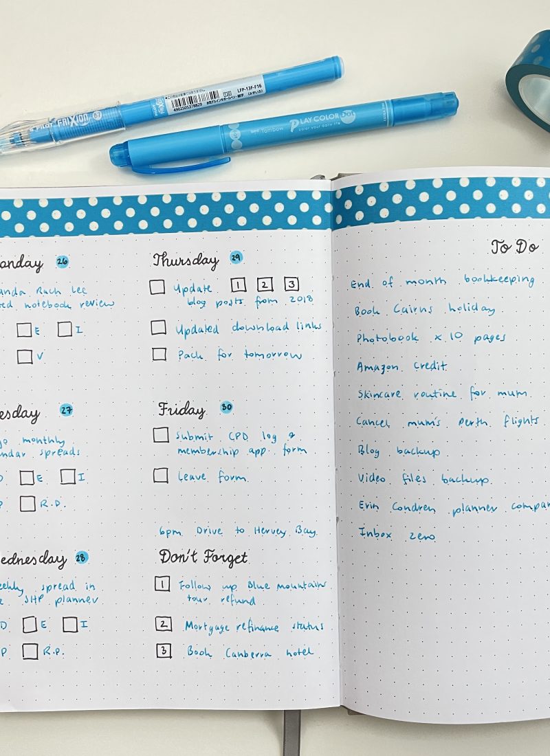 bullet journal stencils weekly spread dot markers washi tape minimalist quick simple easy black and blue bujo